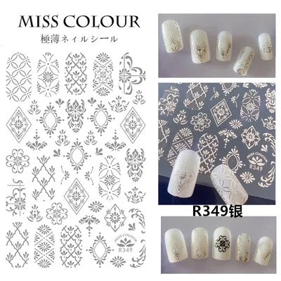 Silver filigree nail stickers